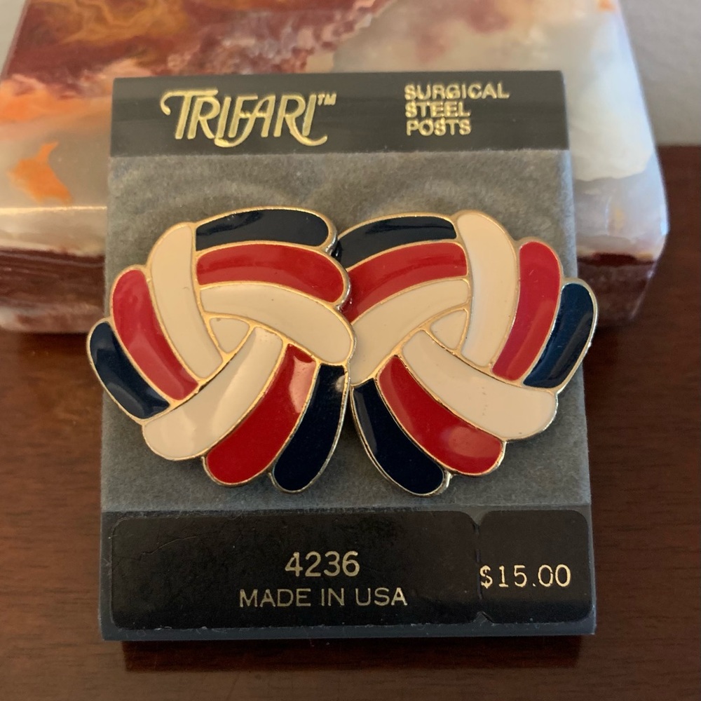 Vintage Trifari Earrings Red Black and White